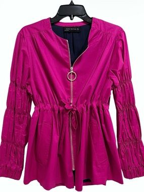 Zara Magenta Swing Jacket with Ruffled Accordion Sleeves.